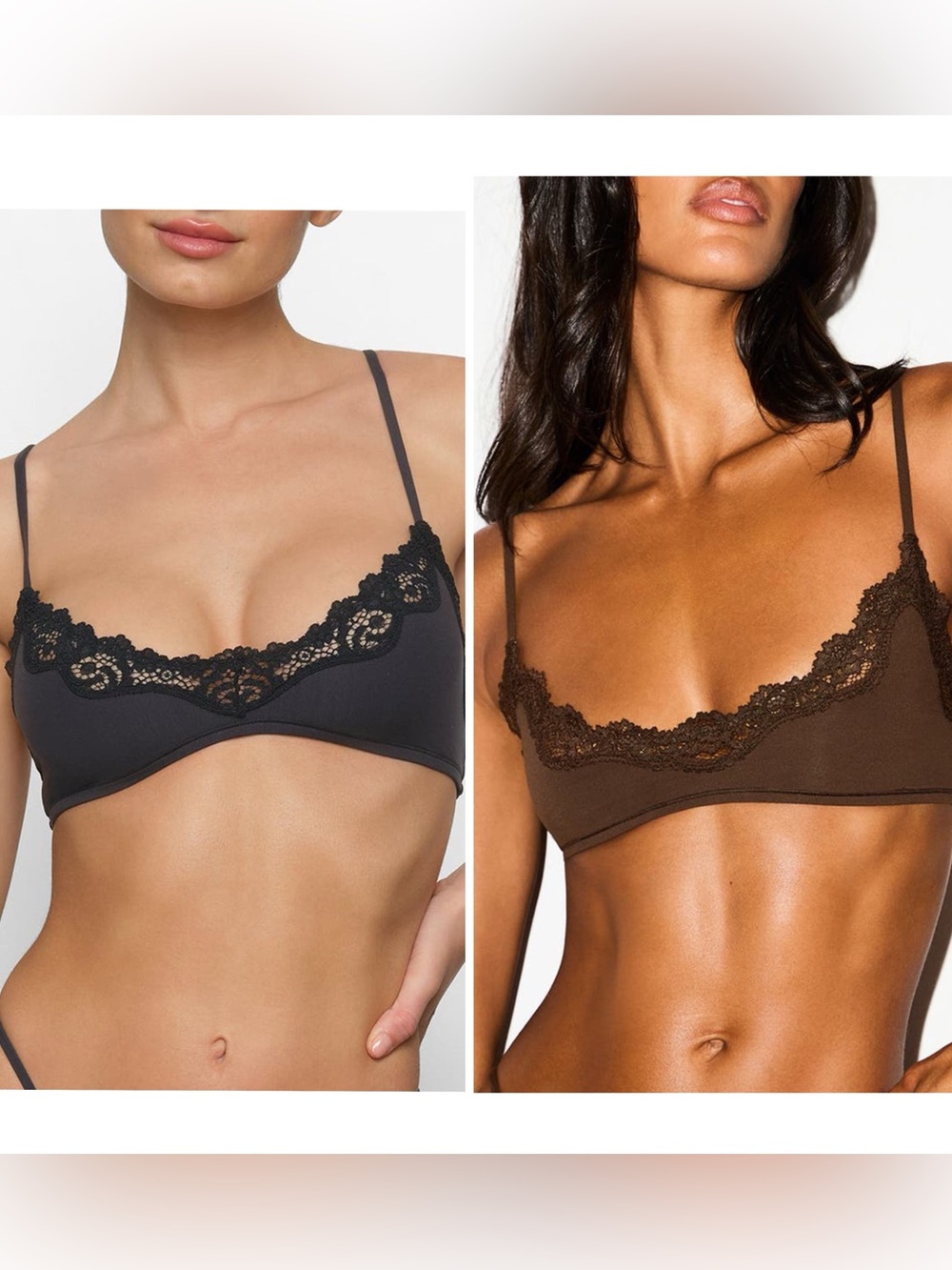 SKIMS Fits Everybody Lace Scoop Bralette Bundle in Black and Brown. Size XL